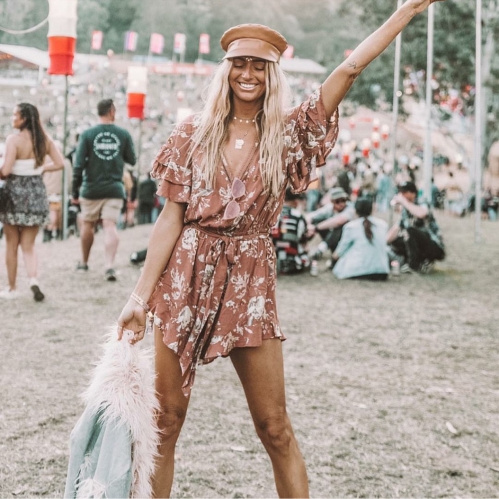 Spell Rosa Floral Romper in Dusty Pink